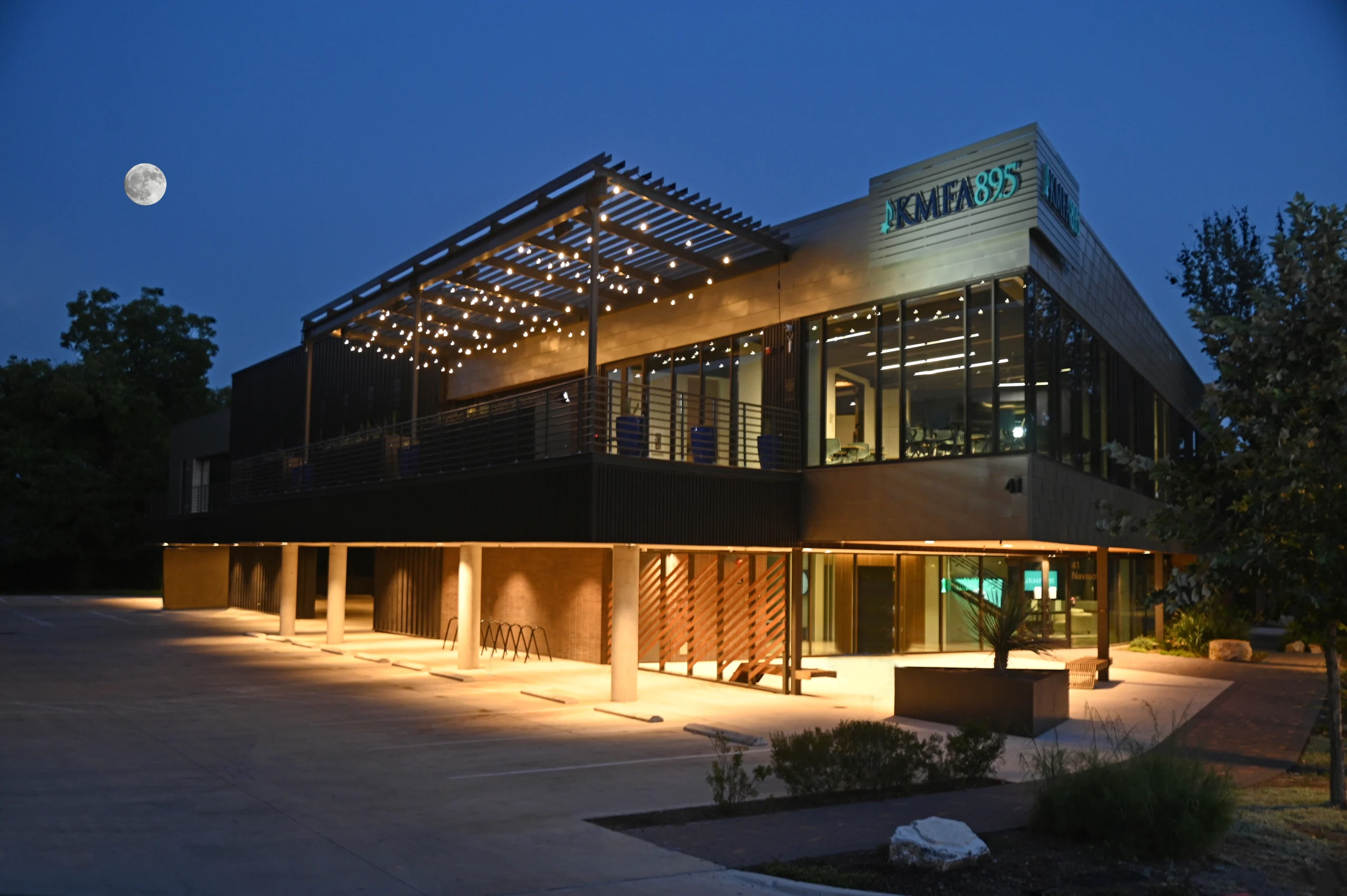 The exterior venue shot of KMFA, an affordable events venue in Downtown Austin